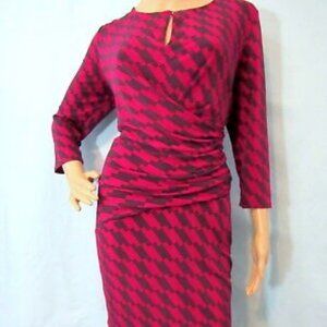 New York and Company Pink and Purple Geom 3/4 Sleeve Jersey Sheath Dress Size L